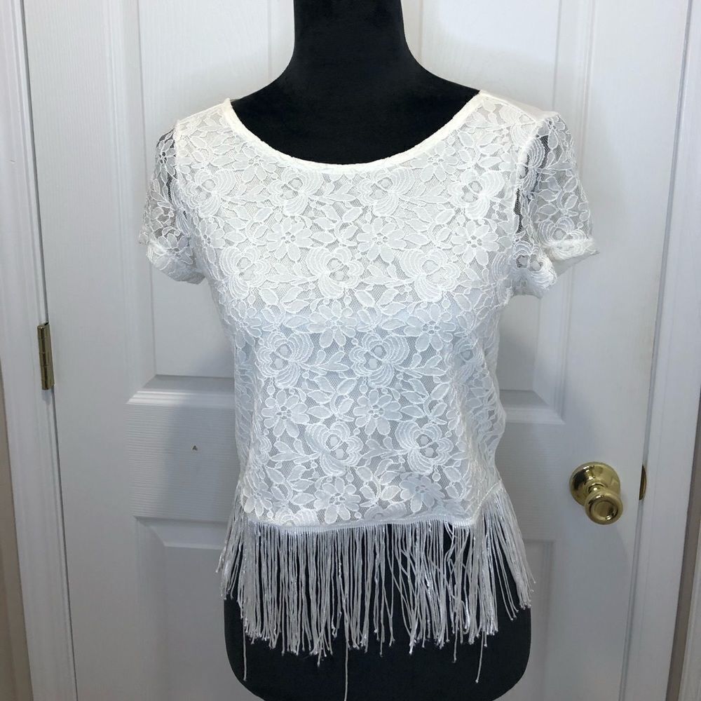 Divide H&M white lace fringed top size x small - Picture 1 of 10